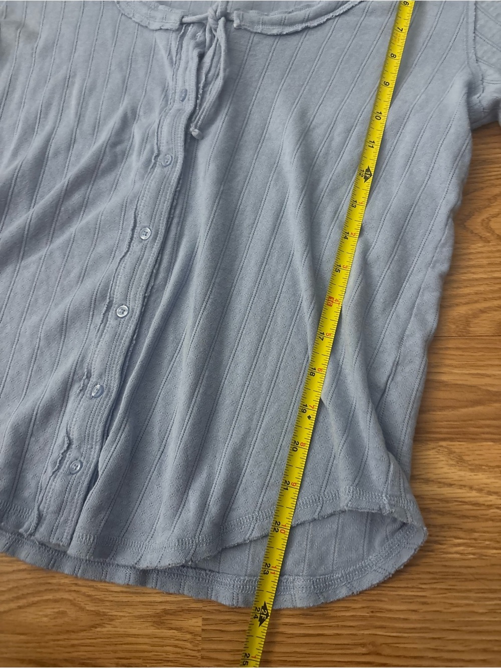 Aerie Blue Ribbed Short Sleeve Button-Front Top with Tie Size XL - Picture 4 of 9